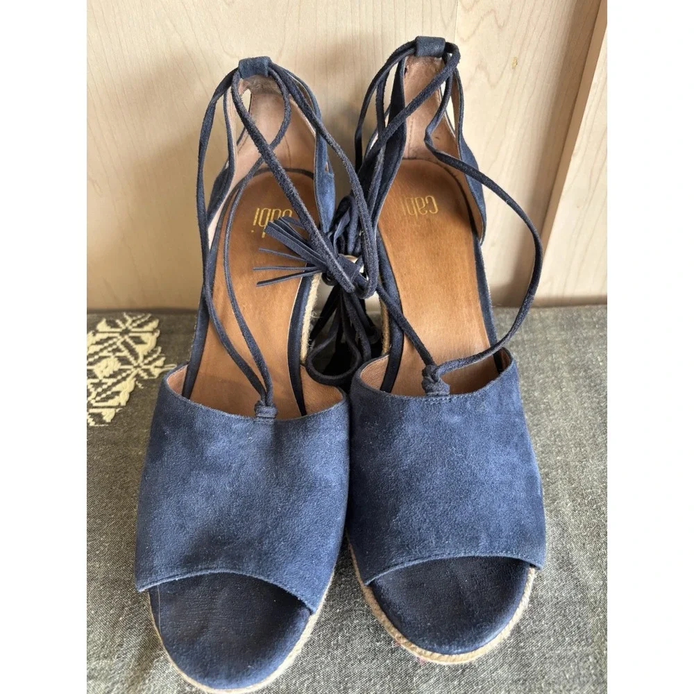 Cabi Isla Blue Suede Aztec Espadrille Wedge Heel Tie Up Womens‎ Sz 7M #6001